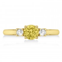 Round Yellow & White Diamond Three-Stone Engagement Ring 14k Yellow Gold (0.89ct)