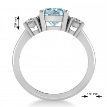 Round 3-Stone Aquamarine & Diamond Engagement Ring 14k White Gold (2.50ct)