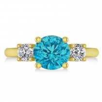Round 3-Stone Blue & White Diamond Engagement Ring 14k Yellow Gold (2.50ct)