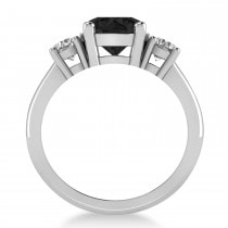 Round 3-Stone Black & White Diamond Engagement Ring 14k White Gold (2.50ct)