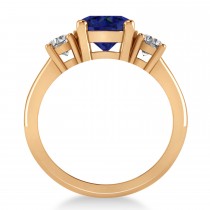 Round 3-Stone Blue Sapphire & Diamond Engagement Ring 14k Rose Gold (2.50ct)