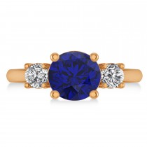 Round 3-Stone Blue Sapphire & Diamond Engagement Ring 14k Rose Gold (2.50ct)