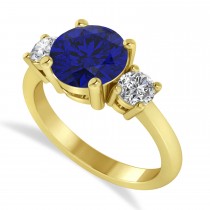 Round 3-Stone Blue Sapphire & Diamond Engagement Ring 14k Yellow Gold (2.50ct)