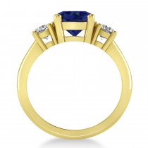 Round 3-Stone Blue Sapphire & Diamond Engagement Ring 14k Yellow Gold (2.50ct)