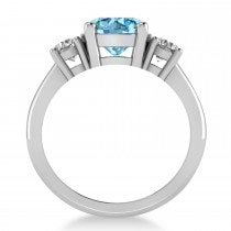 Round 3-Stone Blue Topaz & Diamond Engagement Ring 14k White Gold (2.50ct)
