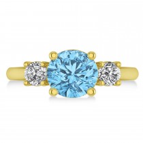 Round 3-Stone Blue Topaz & Diamond Engagement Ring 14k Yellow Gold (2.50ct)