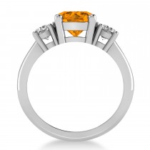 Round 3-Stone Citrine & Diamond Engagement Ring 14k White Gold (2.50ct)