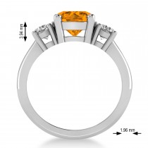 Round 3-Stone Citrine & Diamond Engagement Ring 14k White Gold (2.50ct)