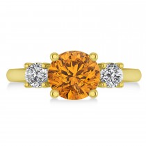 Round 3-Stone Citrine & Diamond Engagement Ring 14k Yellow Gold (2.50ct)