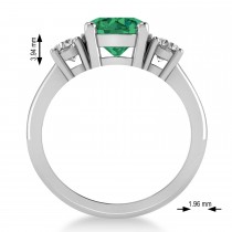 Round 3-Stone Emerald & Diamond Engagement Ring 14k White Gold (2.50ct)