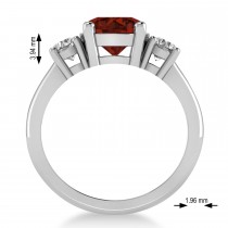 Round 3-Stone Garnet & Diamond Engagement Ring 14k White Gold (2.50ct)