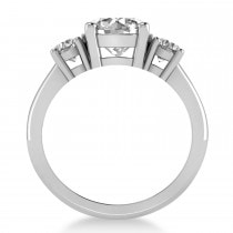 Round 3-Stone Moissanite & Diamond Engagement Ring 14k White Gold (2.50ct)