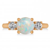 Round 3-Stone Opal & Diamond Engagement Ring 14k Rose Gold (2.50ct)