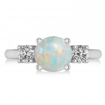 Round 3-Stone Opal & Diamond Engagement Ring 14k White Gold (2.50ct)