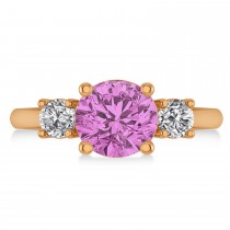 Round 3-Stone Pink Sapphire & Diamond Engagement Ring 14k Rose Gold (2.50ct)