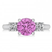 Round 3-Stone Pink Sapphire & Diamond Engagement Ring 14k White Gold (2.50ct)