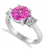 Round 3-Stone Pink Topaz & Diamond Engagement Ring 14k White Gold (2.50ct)