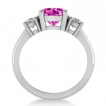 Round 3-Stone Pink Topaz & Diamond Engagement Ring 14k White Gold (2.50ct)