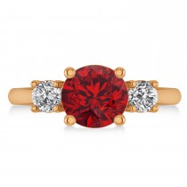 Round 3-Stone Ruby & Diamond Engagement Ring 14k Rose Gold (2.50ct)