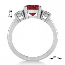 Round 3-Stone Ruby & Diamond Engagement Ring 14k White Gold (2.50ct)