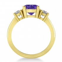 Round 3-Stone Tanzanite & Diamond Engagement Ring 14k Yellow Gold (2.50ct)