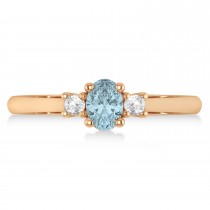 Small Oval Aquamarine & Diamond Three-Stone Engagement Ring 14k Rose Gold (0.60ct)