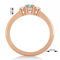 Small Oval Aquamarine & Diamond Three-Stone Engagement Ring 14k Rose Gold (0.60ct)