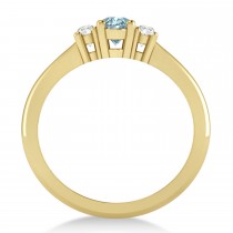 Small Oval Aquamarine & Diamond Three-Stone Engagement Ring 14k Yellow Gold (0.60ct)