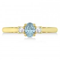 Small Oval Aquamarine & Diamond Three-Stone Engagement Ring 14k Yellow Gold (0.60ct)