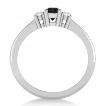 Small Oval Black & White Diamond Three-Stone Engagement Ring 14k White Gold (0.60ct)