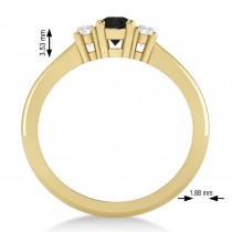 Small Oval Black & White Diamond Three-Stone Engagement Ring 14k Yellow Gold (0.60ct)