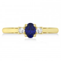 Small Oval Blue Sapphire & Diamond Three-Stone Engagement Ring 14k Yellow Gold (0.60ct)