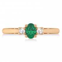 Small Oval Emerald & Diamond Three-Stone Engagement Ring 14k Rose Gold (0.60ct)