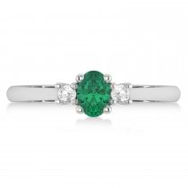 Small Oval Emerald & Diamond Three-Stone Engagement Ring 14k White Gold (0.60ct)