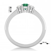 Small Oval Emerald & Diamond Three-Stone Engagement Ring 14k White Gold (0.60ct)
