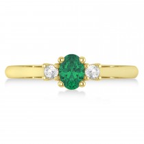 Small Oval Emerald & Diamond Three-Stone Engagement Ring 14k Yellow Gold (0.60ct)