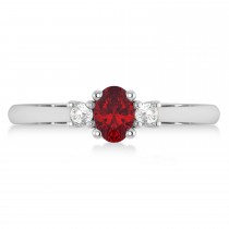 Small Oval Ruby & Diamond Three-Stone Engagement Ring 14k White Gold (0.60ct)