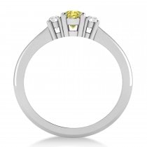 Small Oval Yellow & White Diamond Three-Stone Engagement Ring 14k White Gold (0.60ct)