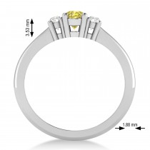 Small Oval Yellow & White Diamond Three-Stone Engagement Ring 14k White Gold (0.60ct)
