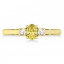 Small Oval Yellow & White Diamond Three-Stone Engagement Ring 14k Yellow Gold (0.60ct)