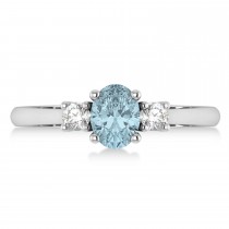 Oval Aquamarine & Diamond Three-Stone Engagement Ring 14k White Gold (1.20ct)