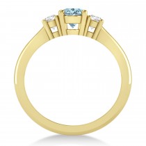 Oval Aquamarine & Diamond Three-Stone Engagement Ring 14k Yellow Gold (1.20ct)