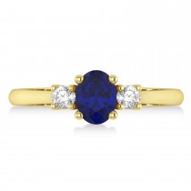 Oval Blue Sapphire & Diamond Three-Stone Engagement Ring 14k Yellow Gold (1.20ct)
