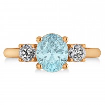 Oval & Round 3-Stone Aquamarine & Diamond Engagement Ring 14k Rose Gold (3.00ct)