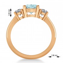 Oval & Round 3-Stone Aquamarine & Diamond Engagement Ring 14k Rose Gold (3.00ct)