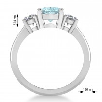 Oval & Round 3-Stone Aquamarine & Diamond Engagement Ring 14k White Gold (3.00ct)