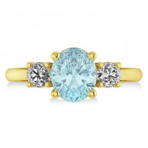 Oval & Round 3-Stone Aquamarine & Diamond Engagement Ring 14k Yellow Gold (3.00ct)