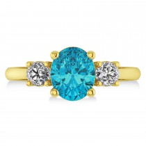 Oval & Round 3-Stone Blue & White Diamond Engagement Ring 14k Yellow Gold (3.00ct)