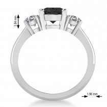 Oval & Round 3-Stone Black & White Diamond Engagement Ring 14k White Gold (3.00ct)