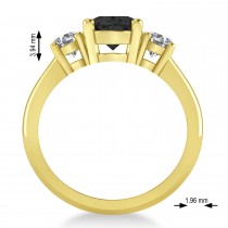 Oval & Round 3-Stone Black & White Diamond Engagement Ring 14k Yellow Gold (3.00ct)